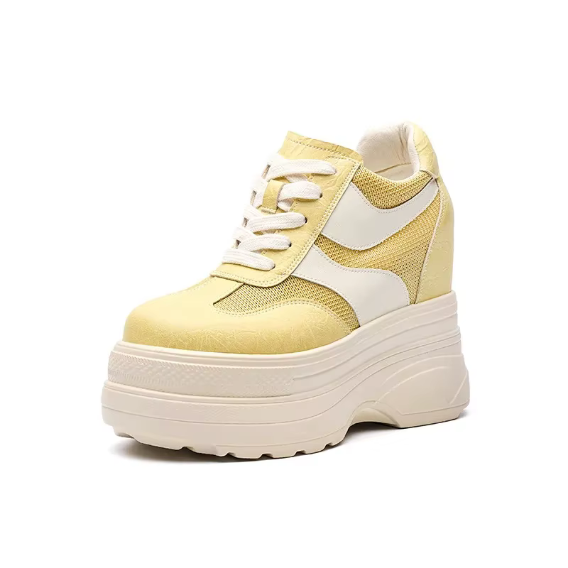 Baskets blanches en cuir pour femmes, talon compensé de 11 cm, respirantes, en maille, à enfiler, av