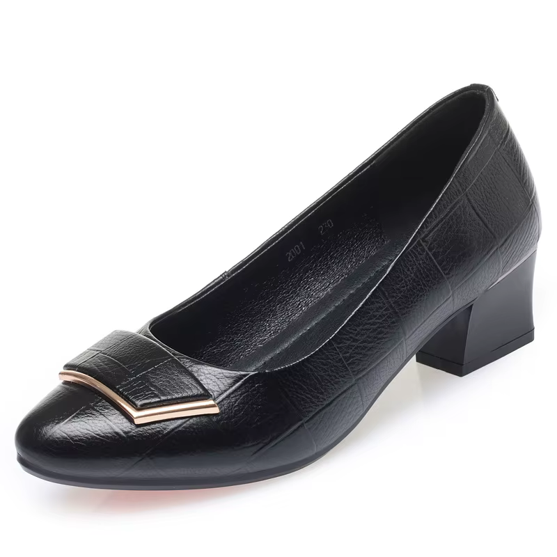 Chaussures provoqué en cuir véritable à talon moyen pour femmes, chaussures de travail de bureau rou