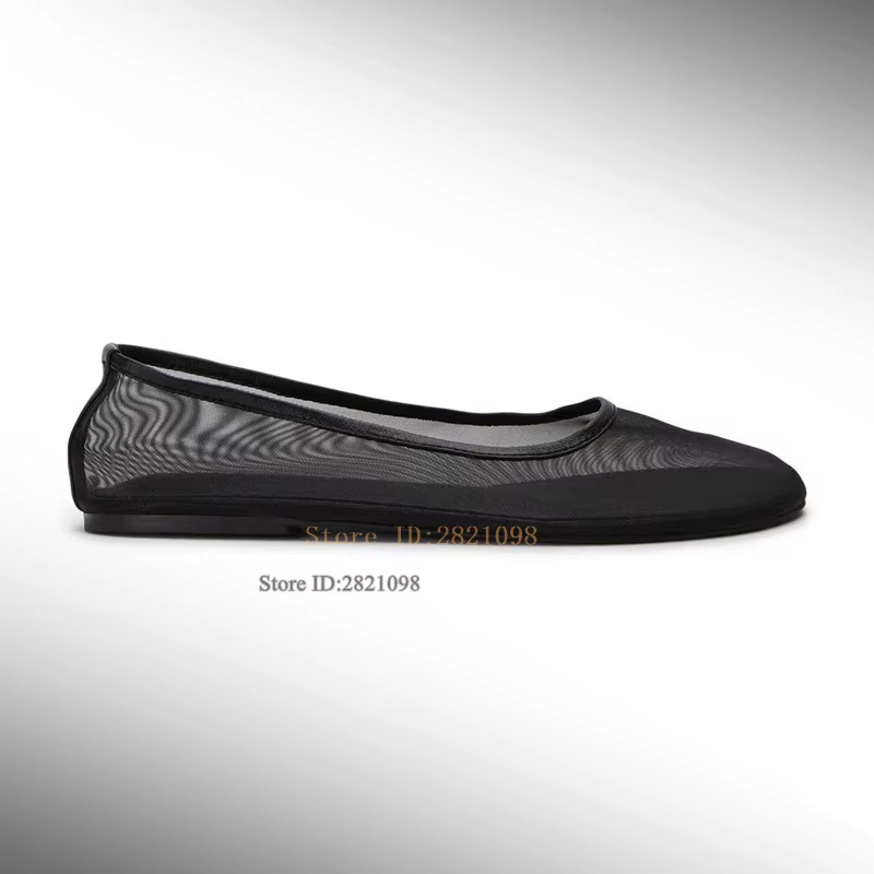 Ballerines en maille blanc pur Tulle chaussures pour femmes respirant sans lacet ballerine bout rond