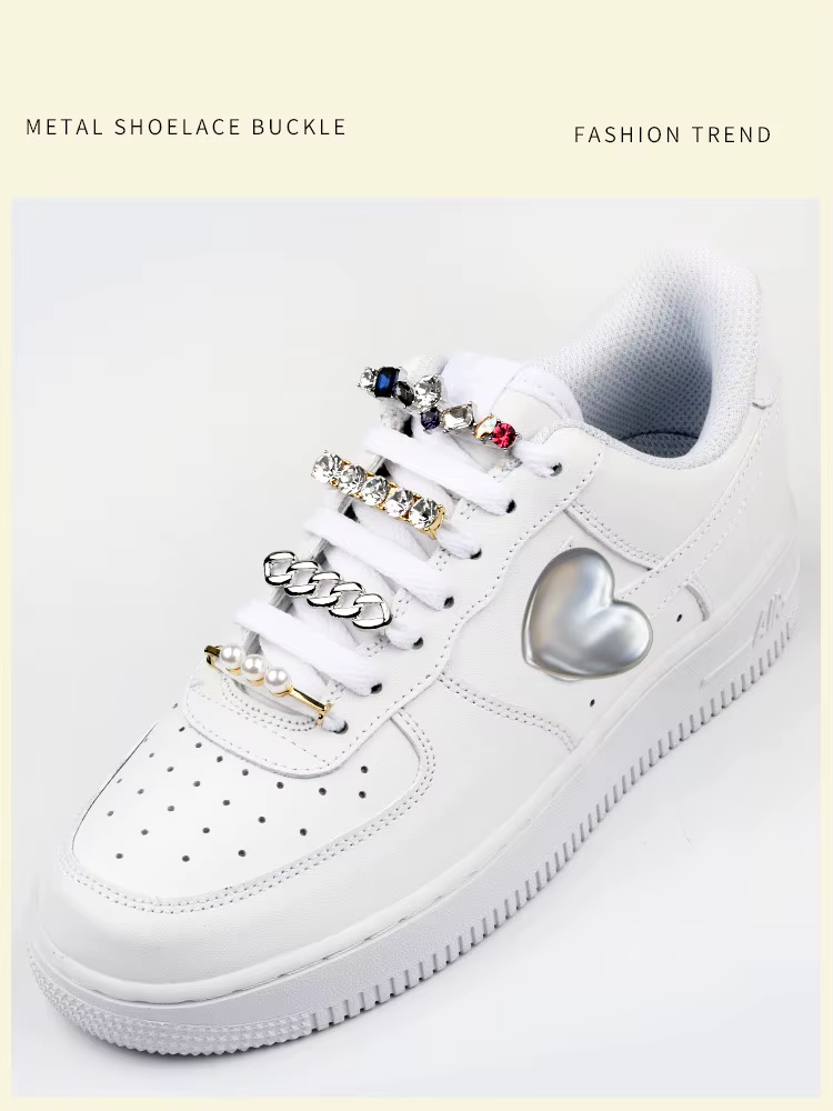Baskets lacets décoration métal lacet boucle bricolage chaussures accessoires femmes fille brillant 