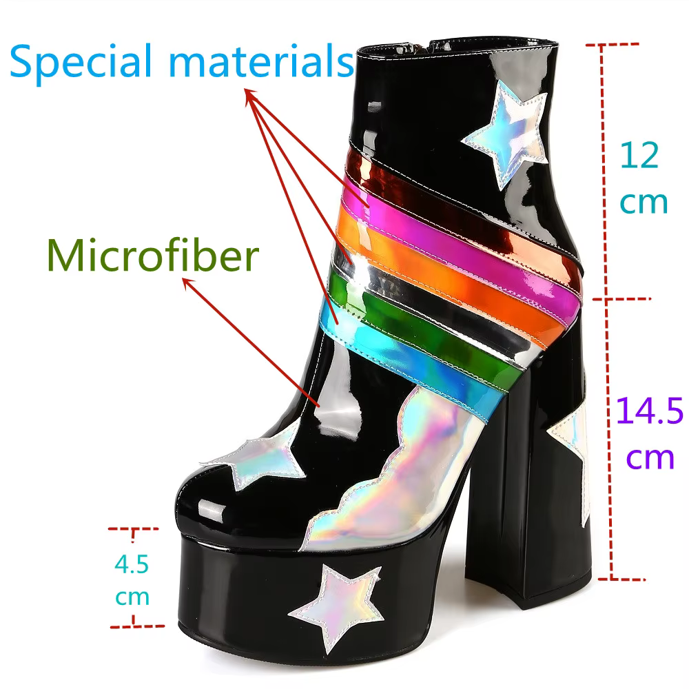 【JOCHEBED HU】 bottes courtes arc-en-ciel à plateforme très haute pour femmes ciel nuages fond épais 