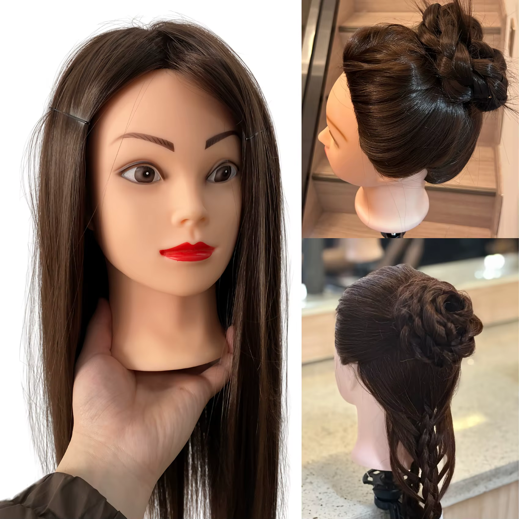 Tête de mannequin femme professionnelle de 26 pouces avec cheveux pour tresser, coiffage et pratique