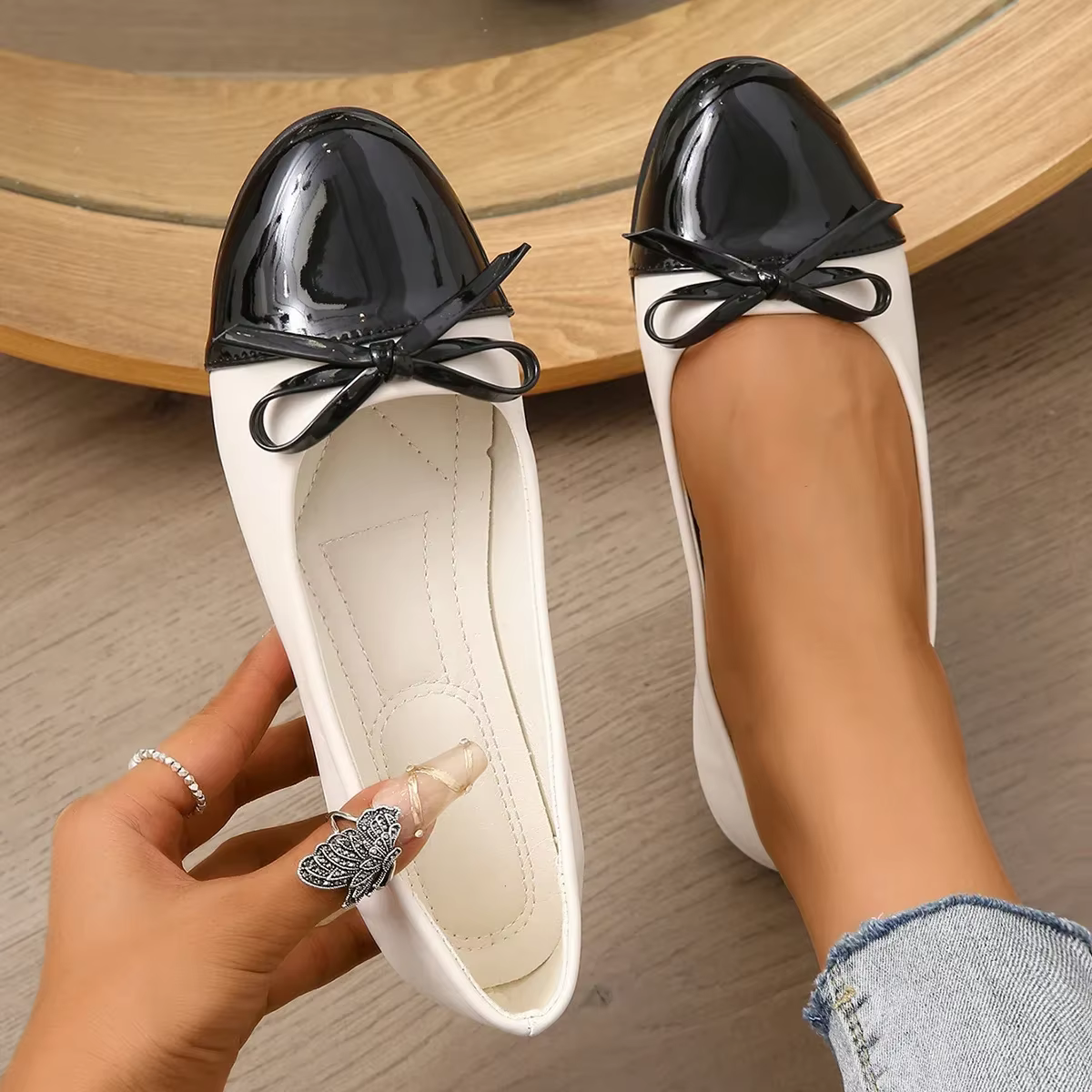 Chaussures plates classiques pour femmes, mocassins souples à enfiler, ballerines à bout rond, chaus