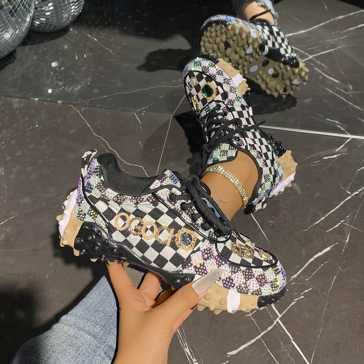 Femmes baskets chaussures de loisir à la mode strass luxe diamant chaussures femmes respirant Design
