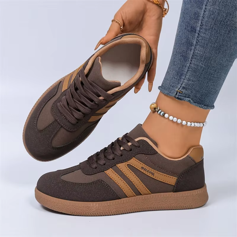 Baskets rétro marron pour femmes, baskets plates d'extérieur antidérapantes, chaussures de sport con