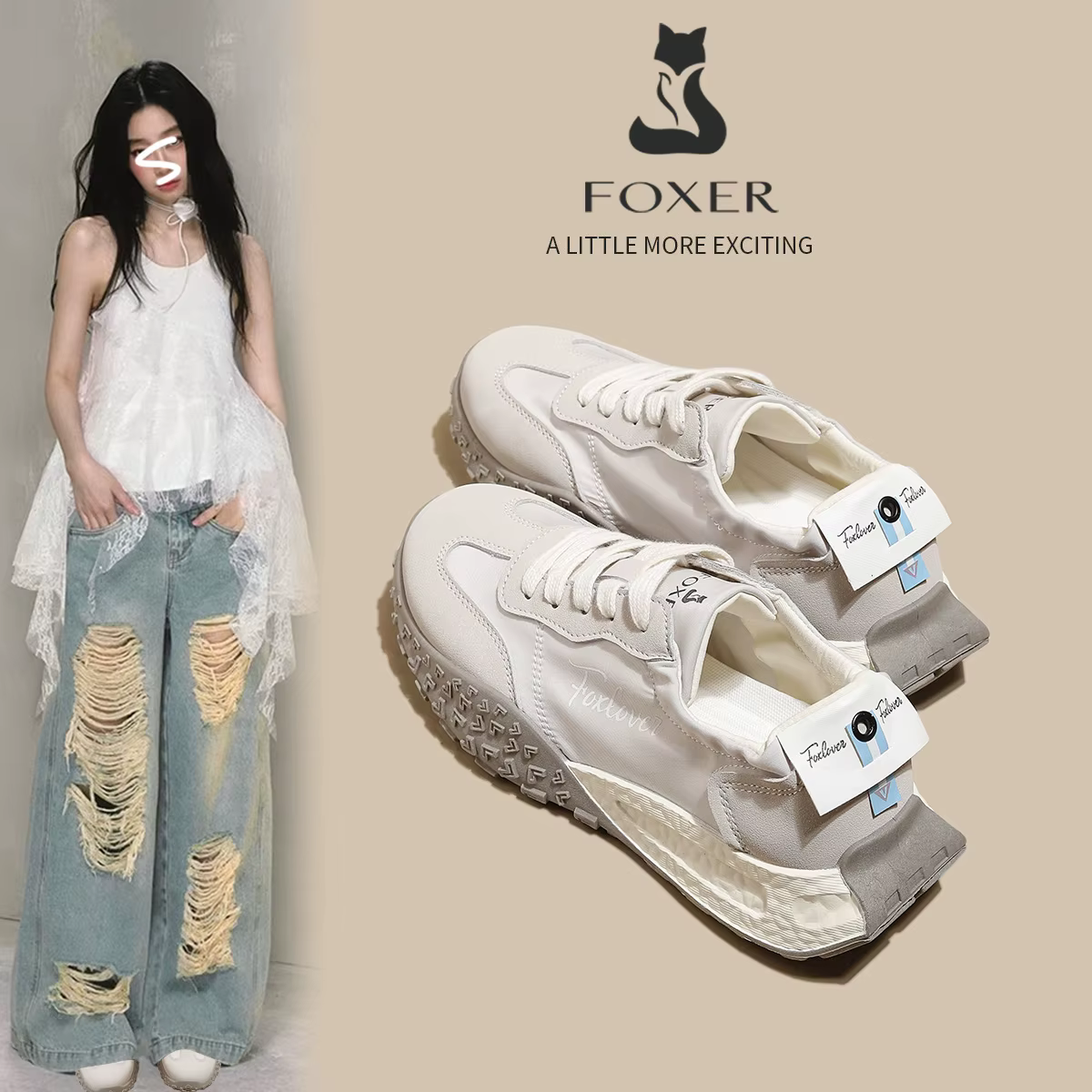 Baskets à semelle épaisse pour femmes FOXER, nouvelle collection 2026, chaussures à lacets souples e