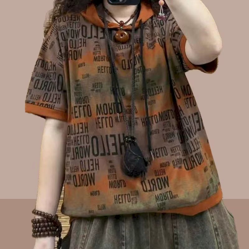 T-shirts surdimensionnés pour femmes, tendance estivale, imprimés tie-dye, à manches courtes, à capu