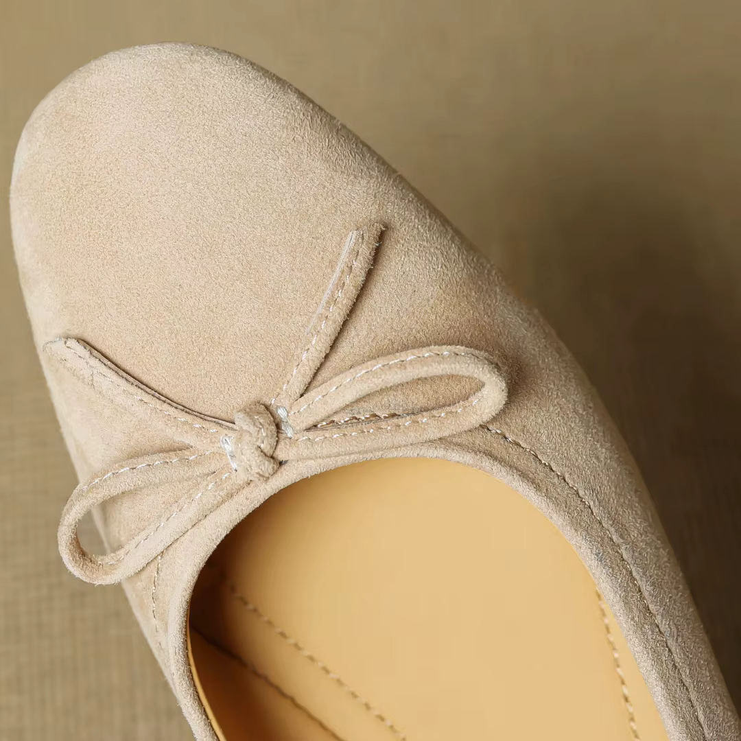 Grande taille 34-43 femmes en daim naturel cuir doux noeud papillon bout rond sans lacet ballerines 