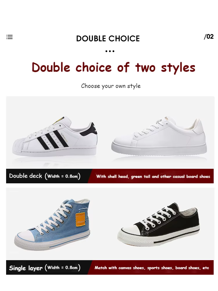 Lacets de chaussures classiques lacets plats blancs noirs pour baskets lacets cordes de chaussures 7