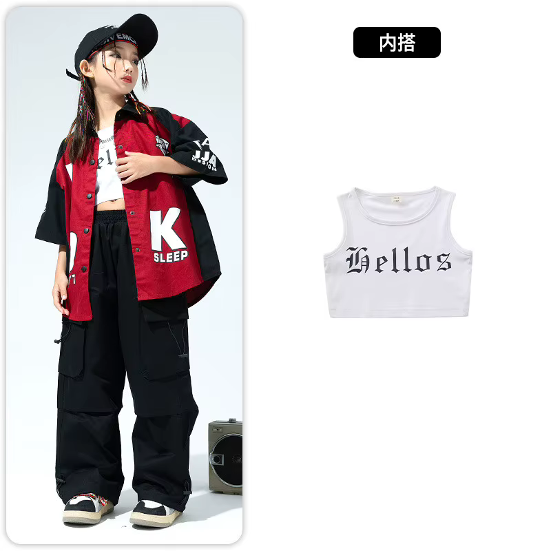 Costume de danse de rue Jazz pour enfants, chemise à manches longues, ensembles pantalons en Denim, 