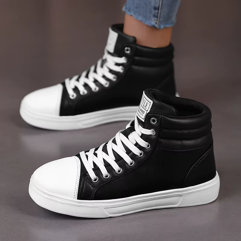 Baskets rouges pour hommes, bottines montantes en cuir, chaussures de skateboard pour hommes et femm