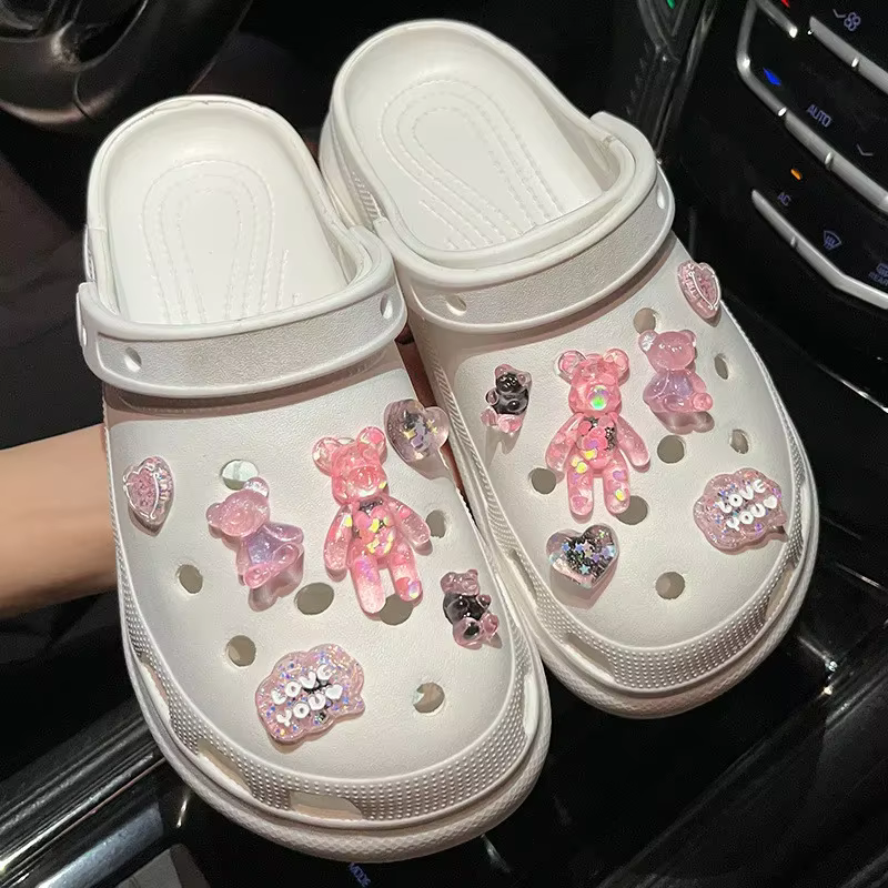 Breloques pailletées en PVC pour décoration de chaussures, baskets, pantoufles, accessoires pour enf