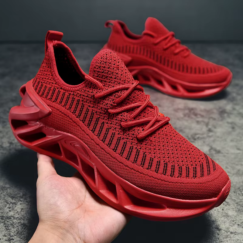 Chaussures de course violettes unisexes, baskets décontractées à plateforme respirante en tricot pou