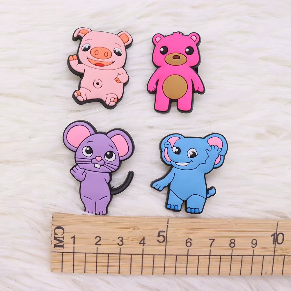 Breloques de chaussures en PVC, 1 à 14 pièces, dessin animé chat singe souris ours cochon animaux, d