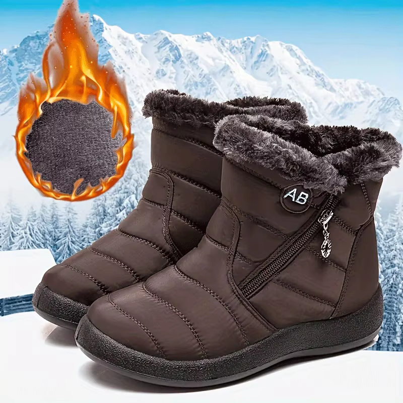 Bottes d'hiver à tige basse, doublure intérieure en peluche épaisse et moelleuse, fermeture éclair d