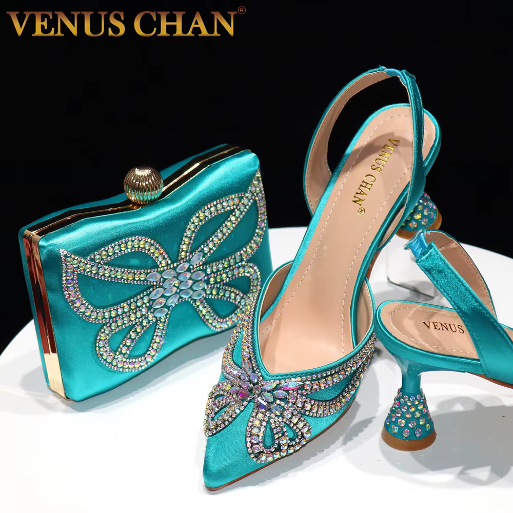 Venus Chan-Escarpins à nœud pointu pour femmes, chaussures et sacs, ensemble assressenti, élégant, v