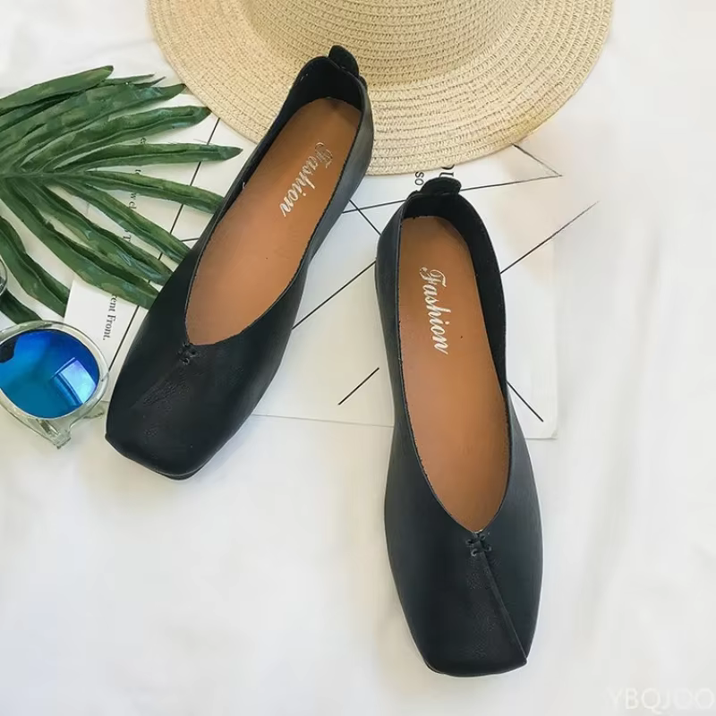 Chaussures plates à bout carré pour femmes, chaussures à bouche peu profonde, haricot paresseux, mod