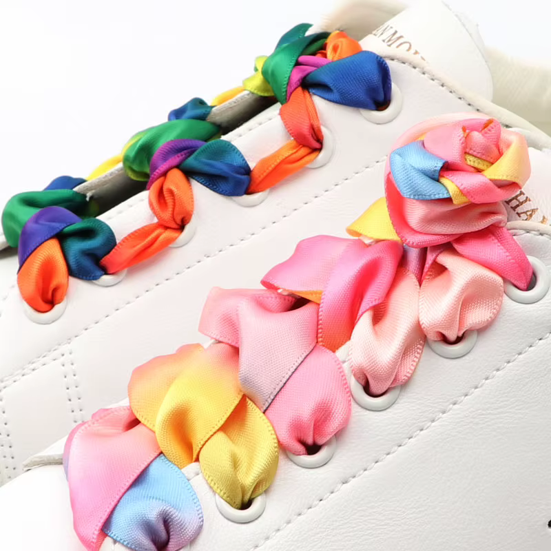 Ruban de soie plat lacets colorés bonbons dégradé Satin lacets bottes femmes baskets lacet arc-en-ci