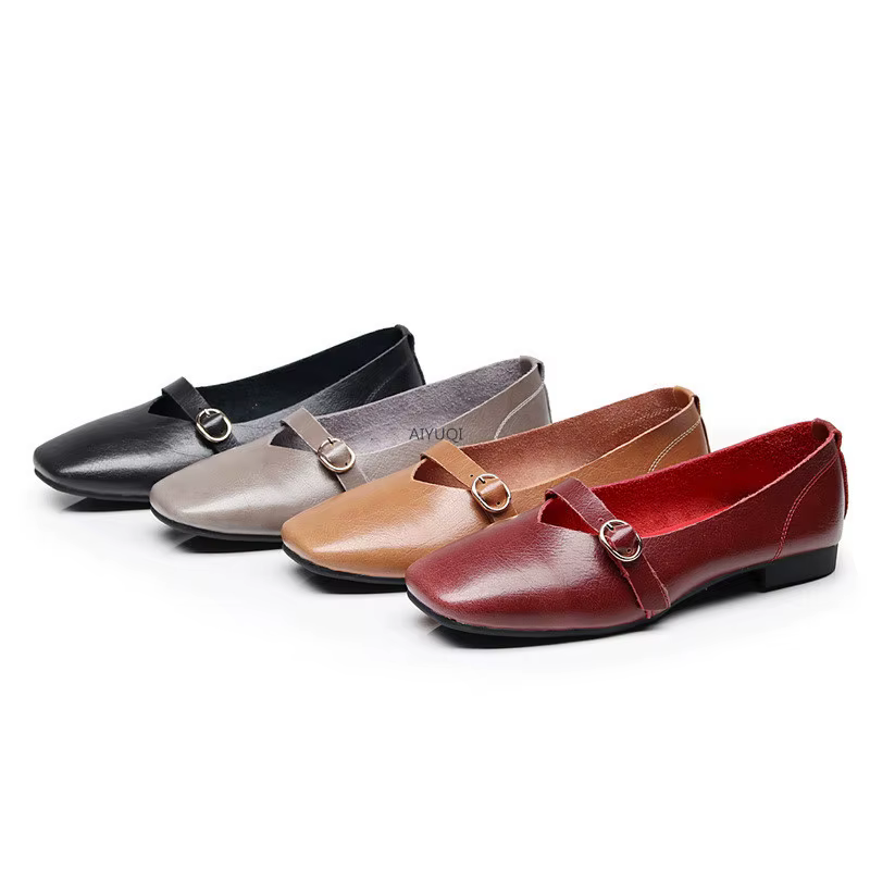 AIYUQI-Chaussures Plates en Cuir group pour Femme, Souliers Confortables et Décontractés, Grande Tai