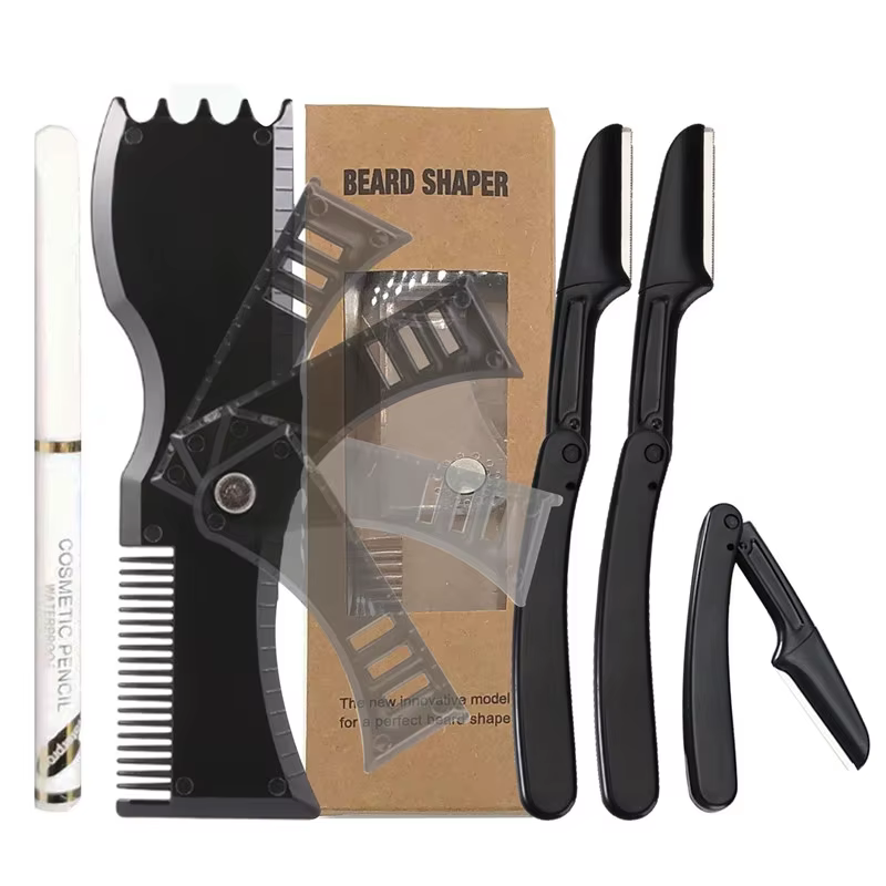 Kit de modelage de barbe – Outil complet de mise en forme et de coiffage – Shaper réglable, rasoirs,
