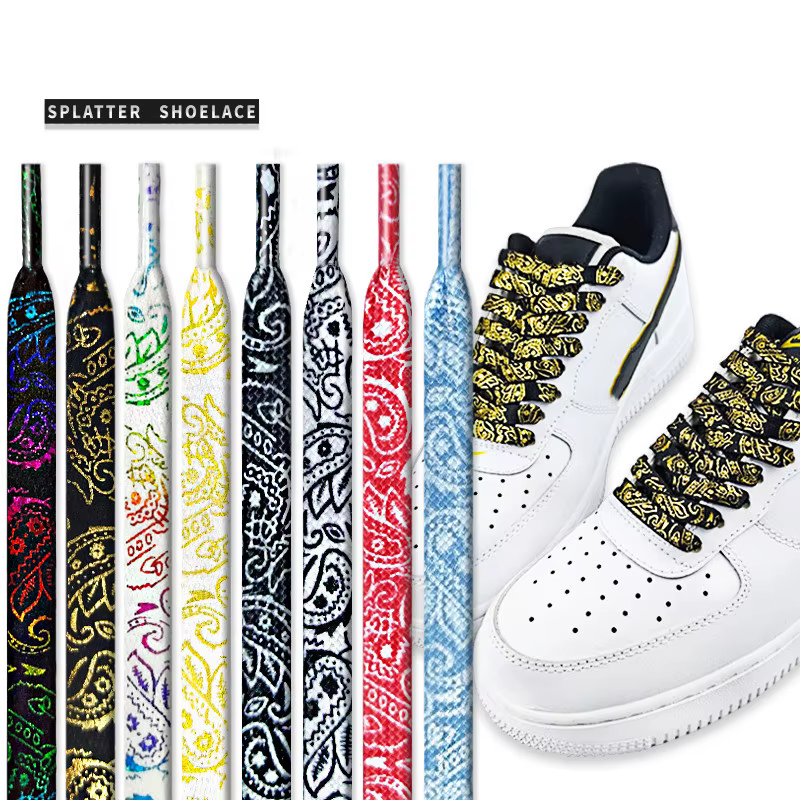 Dorure lacets de chaussures plats lacets de fleur de cajou pour baskets peint à la main sport décont