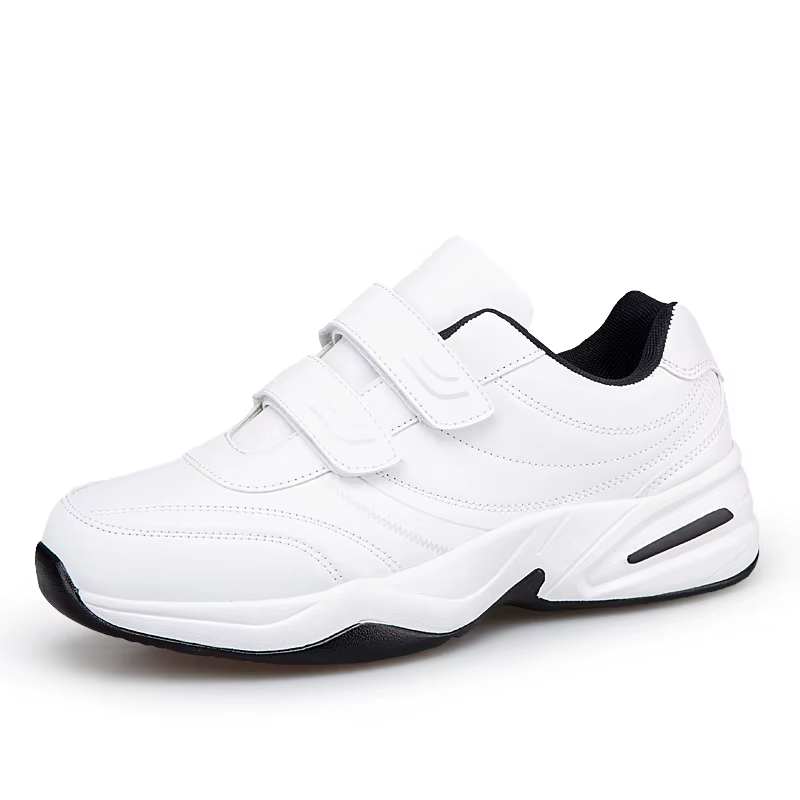 Chaussures de sport décontractées en cuir noir pur pour hommes, ajustables avec fermeture auto-agrip