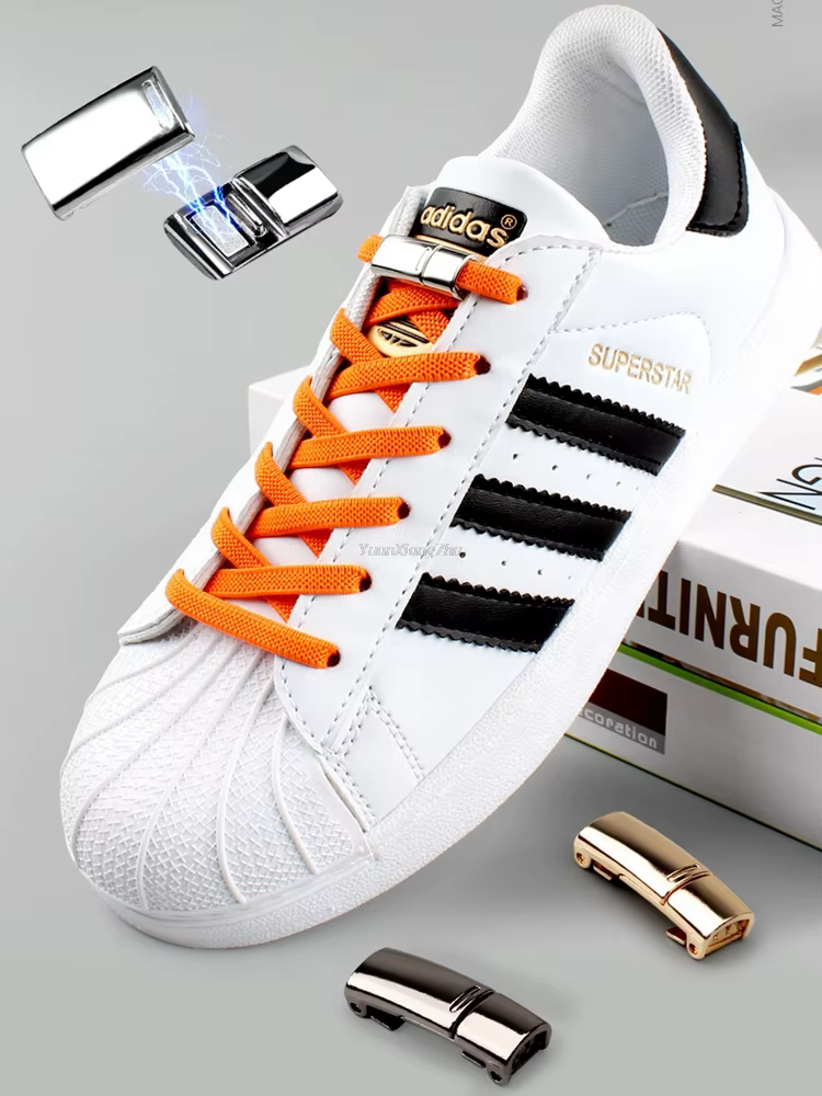 Nouveaux lacets à verrouillage magnétique élastiques sans cravate lacets de chaussures arc-en-ciel b