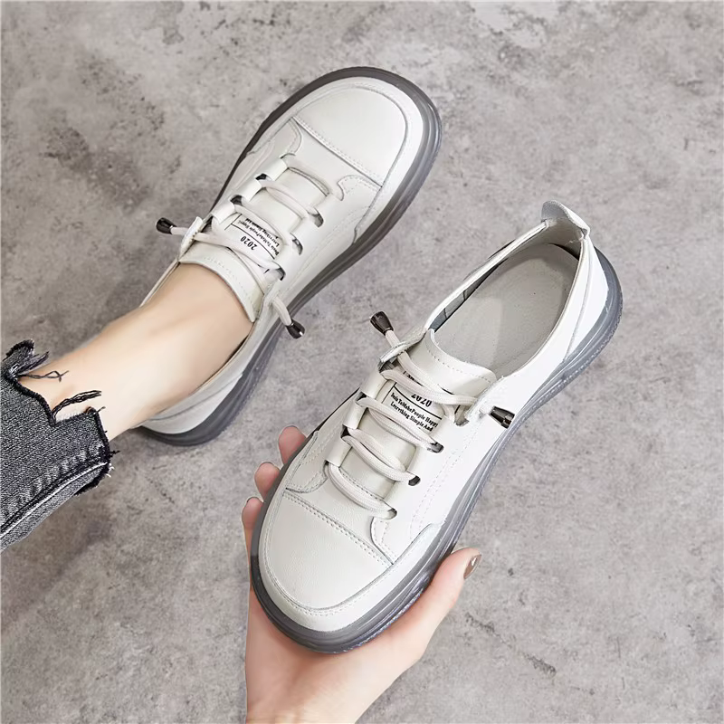 Maogu-Baskets Plates en Cuir group pour Femme, Chaussures Décontractées Confortables à Enfiler, Gran