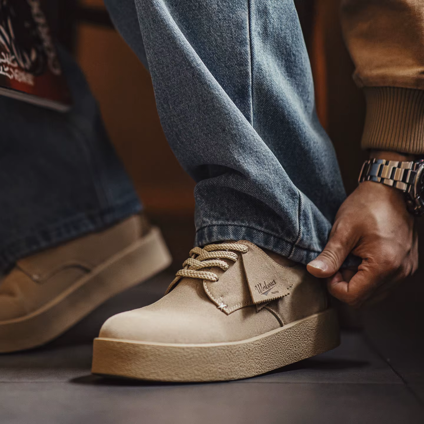 Chaussures Derby rétro pour homme Maden, à semelle épaisse, en daim kaki, bottes basses de désert, l