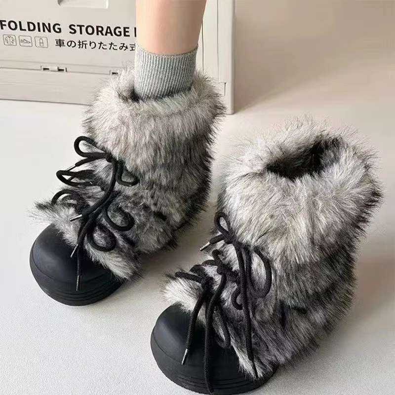 Fourrure femmes neige bottines appartements plate-forme chaussures chaudes femme concepteur hiver no