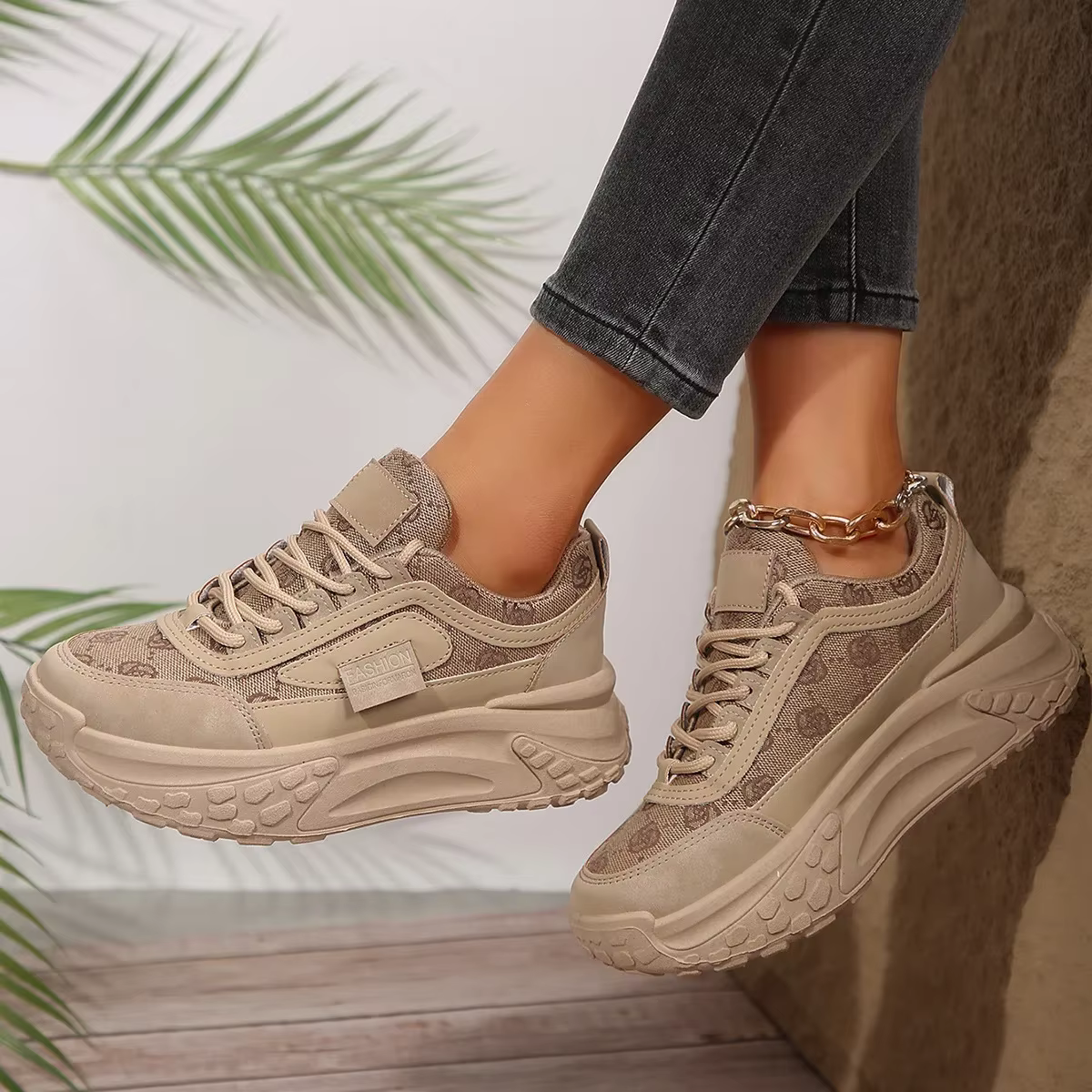 Chaussures de Sport à enfiler kaki pour femmes, chaussures de papa tendance, confortables, à la mode