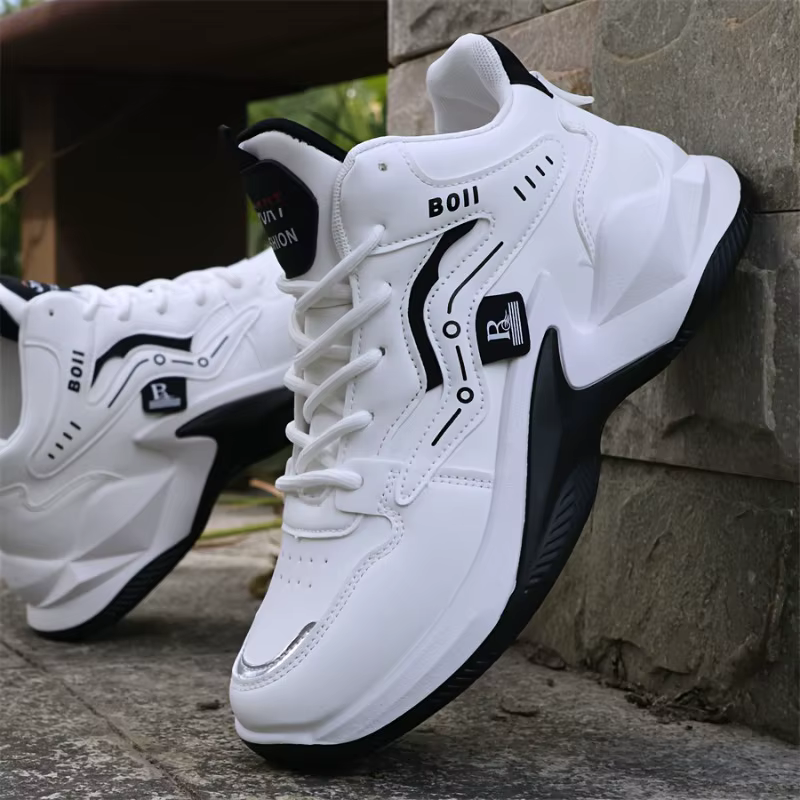 Baskets montantes en cuir polyvalentes pour hommes, chaussures de sport antidérapantes et résistante