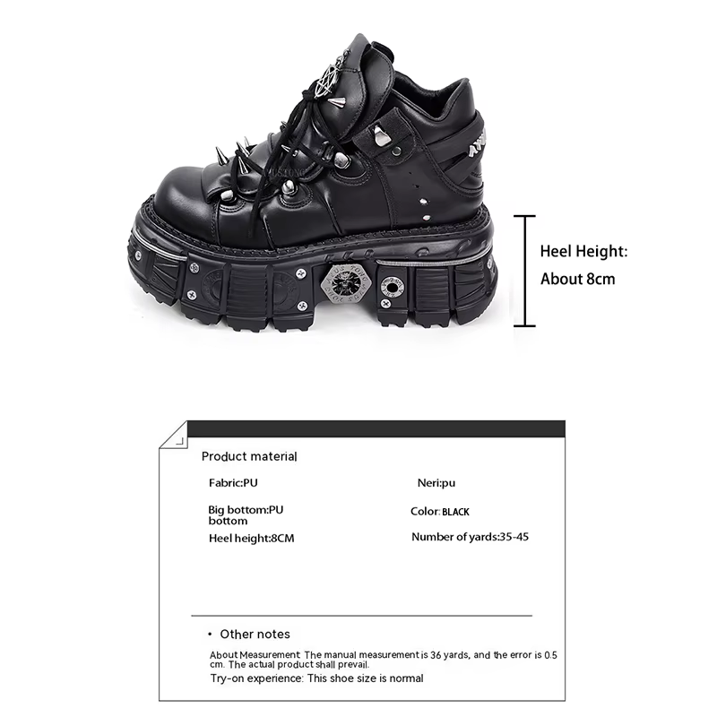 Bottines gothiques rock, chaussures de sport à plateforme décorative en métal à semelles épaisses, n