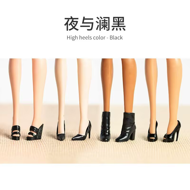 Chaussures de poupée à talons pour Barbie, 4 paires/lot, vêtements de pied de princesse, blanc, noir