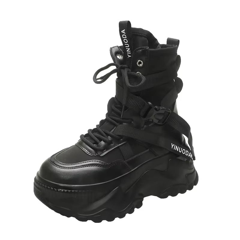 Bottes de moto à plateforme épaisse pour femmes, chaussures astronomiques optiques à lacets blancs, 