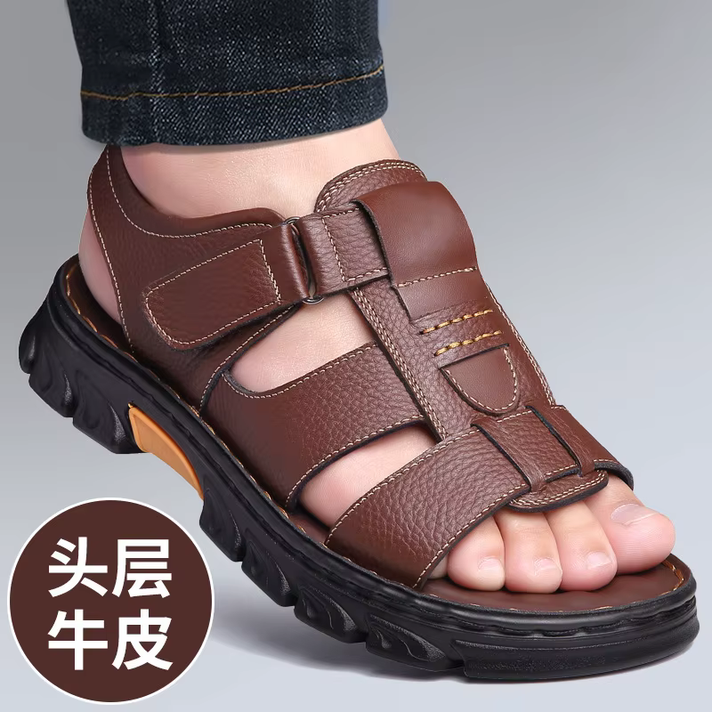 Chaussures de plage en cuir pour hommes, décontractées, résistantes à l'usure, antidérapantes, pour 