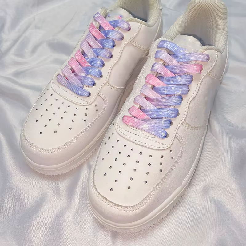 Lacets de chaussures plates classiques avec étoiles, pour baskets, dégradé AF1, arc-en-ciel avec éto