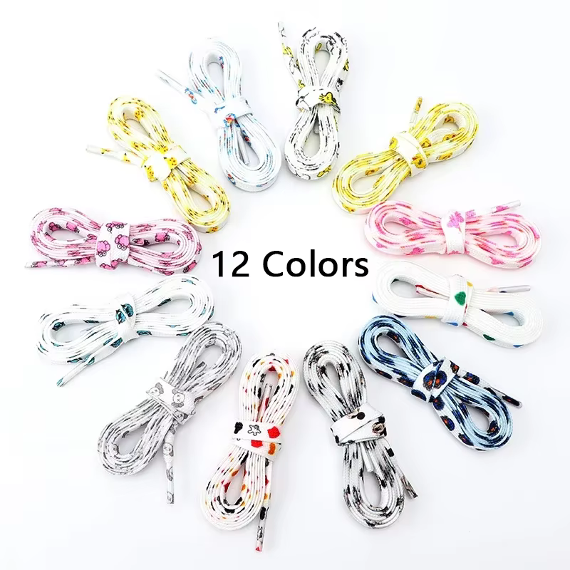 Lacets plats de dessin animé pour enfants et adultes, chaussures de course, baskets, impression graf
