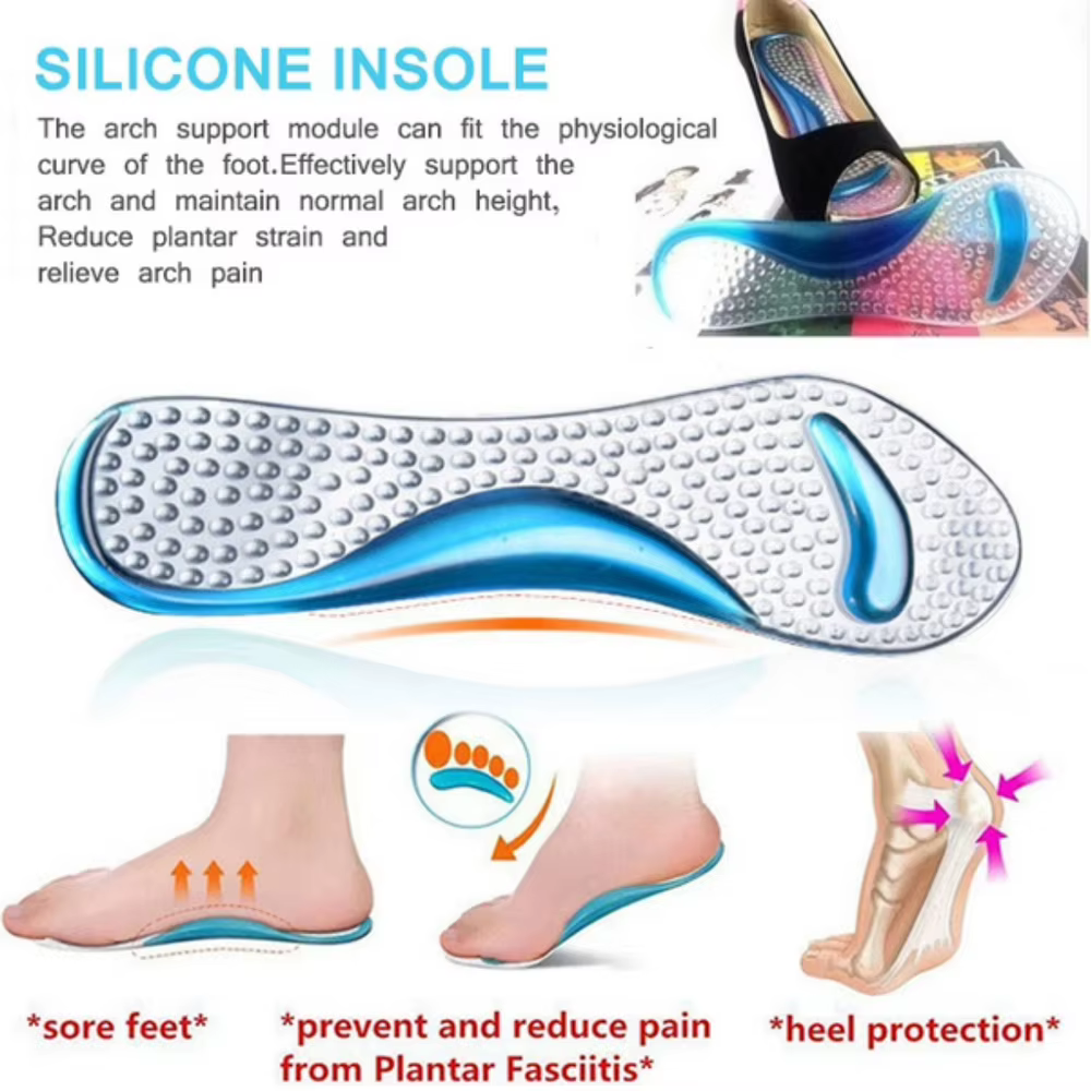 Semelles en silicone pour femmes Chaussures Pieds plats Soutien de la voûte plantaire Semelles ortho
