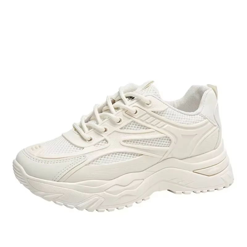 Baskets épaisses en cuir blanc pour femmes, chaussures de sport, optique, tennis, chaussures canisée
