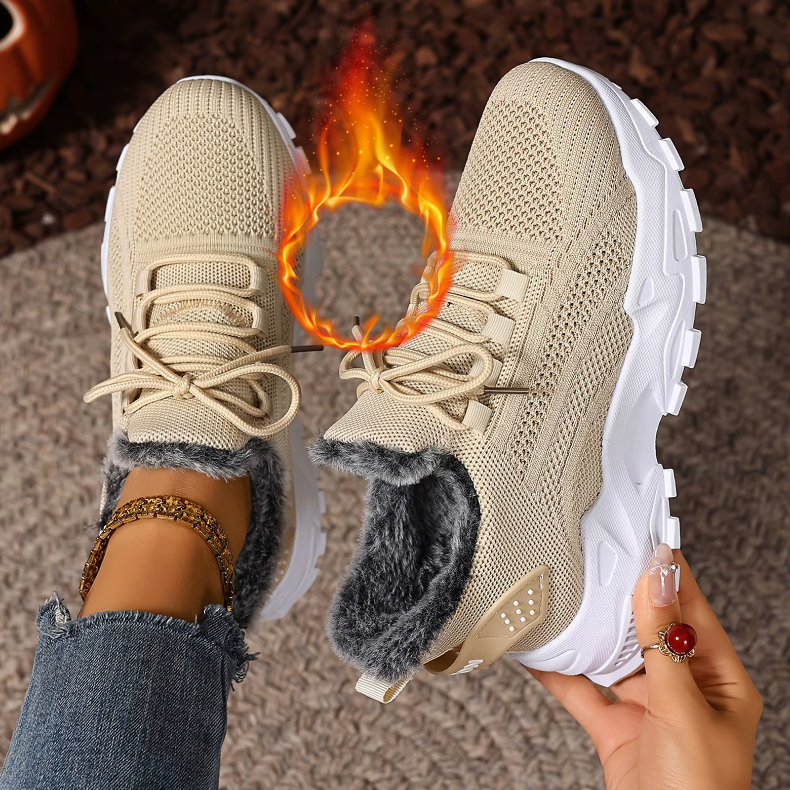 Baskets femmes hiver chaussures de sport chaudes semelles antidérapantes adaptées à la temps froid c