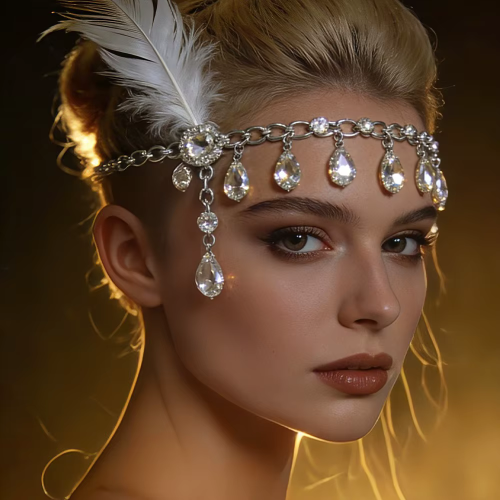 Serre-tête vintage style Gatsby avec plumes, fascinateur à sequins, bandeau de mascarade, accessoire