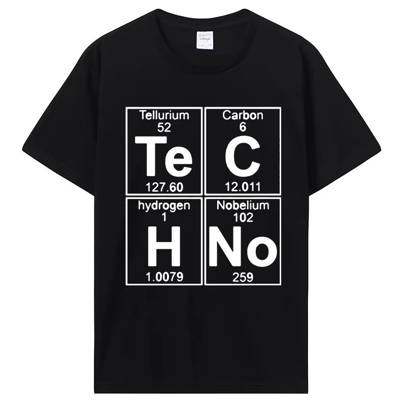 T-shirt humoristique Techno Tableau Périodique pour Hommes 100% Coton, Motif Chimie Musique EDM, Déc