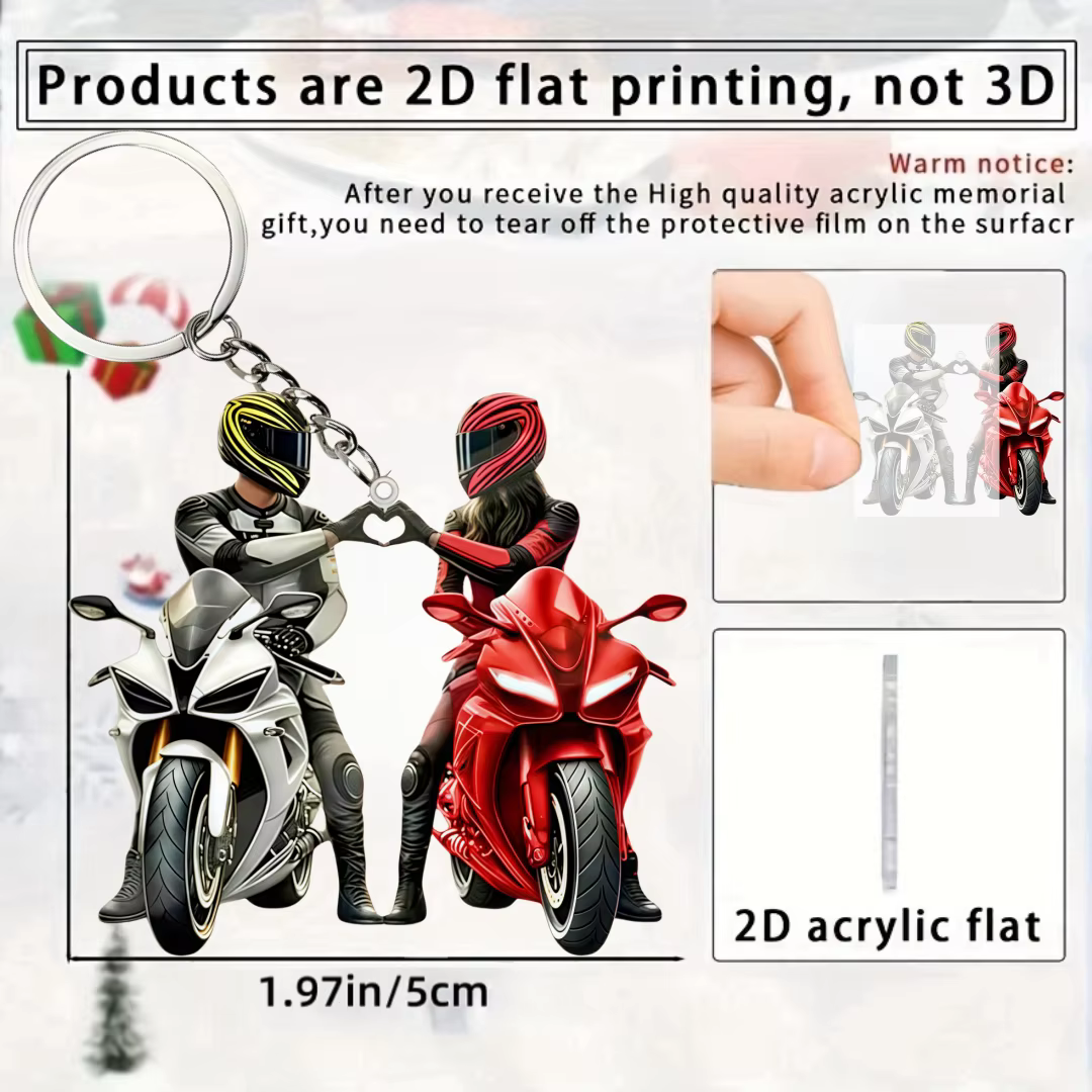 Porte-clés 2D cool pour couple, pendentif en acrylique pour passionnés de moto, accessoire décoratif