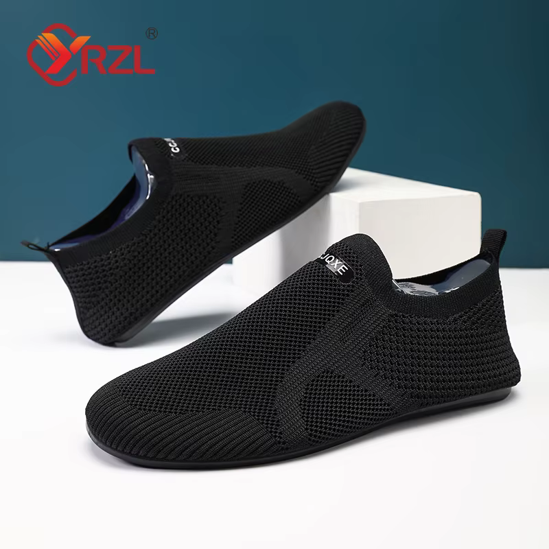 YRZL chaussures pour hommes marche tricot chaussures sans lacet loisirs chaussure plate respirant et