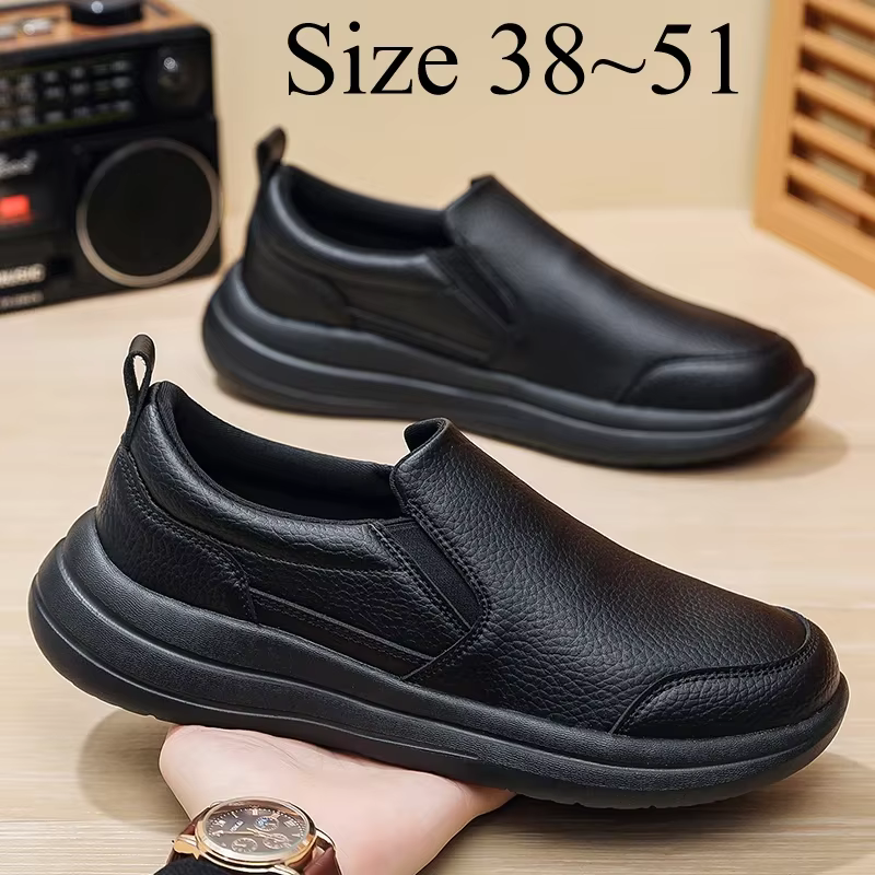Baskets confortables en cuir à enfiler pour hommes, chaussures de marche de sport décontractées, imp