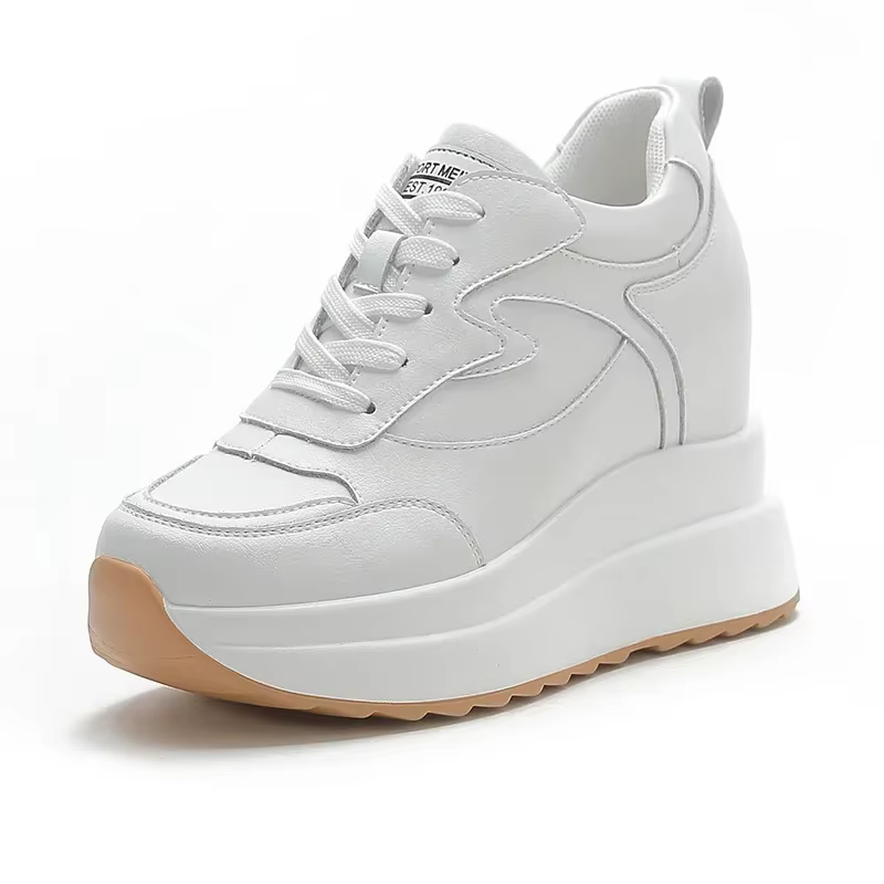 Talons compensés femmes baskets en cuir chaussures de marche hauteur interne augmenter 10 cm femme c