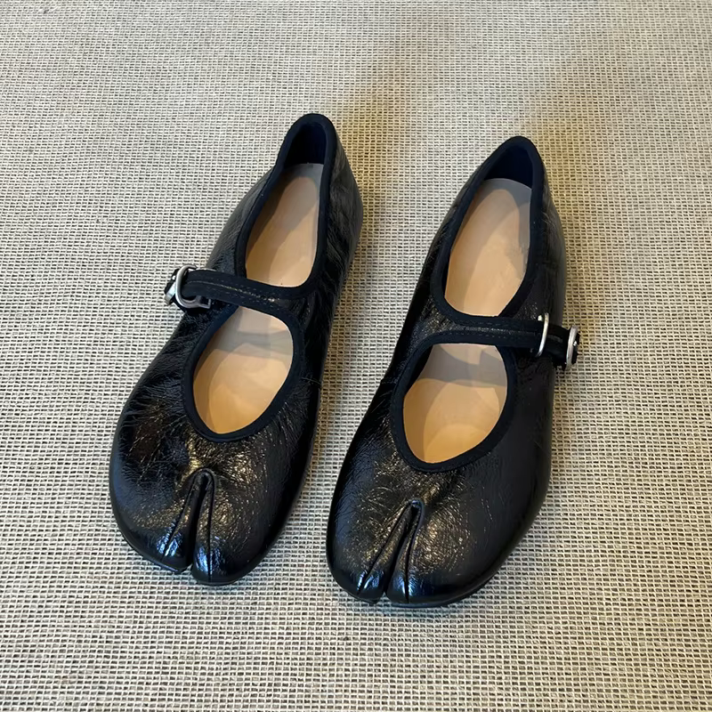 Femmes bout fendu chaussures plates un bouton Style Mary Jane chaussures en plein air bouche peu pro