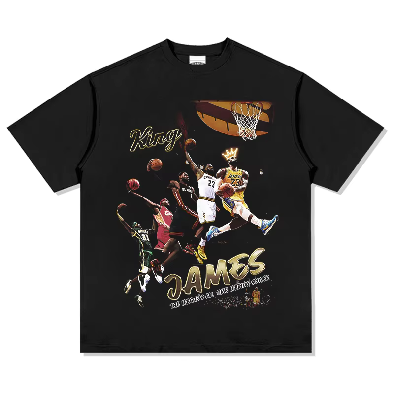 T-shirt de basketball unisexe LeBron James, coupe oversize, 100% coton, manches courtes, style « Kin