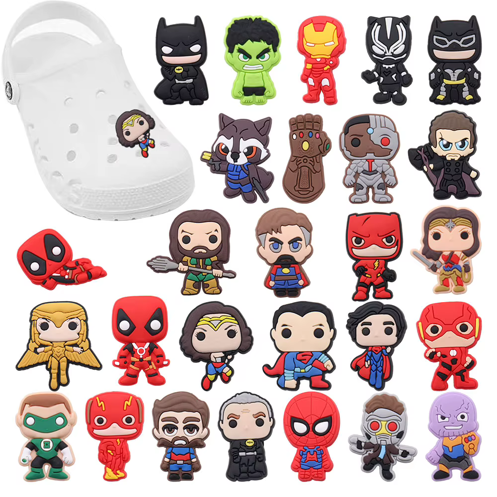 Accessoires de chaussures en PVC, 1 pièce, super-héros Iron Man panthère Thanos Deadpool, breloques,